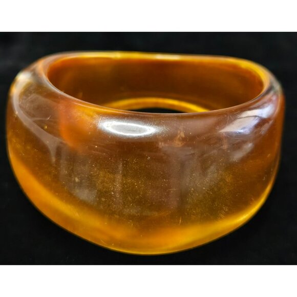 Vintage Bakelite Transparent  Butterscotch Orange Wide Bangle Bracelet - Picture 6 of 7